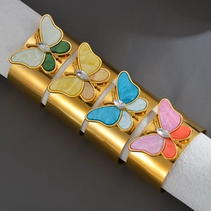 Schmetterling Offener Armreif 18K Vergoldeter Edelstahl Breitband Luxus Mode Schmuck Für Damen