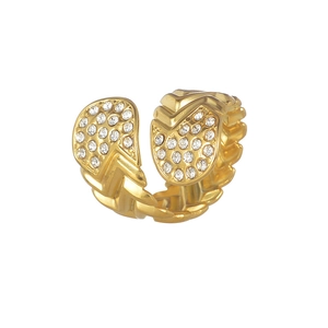 Golden chevron open ring with sparkling cubic zirconia crystals for women