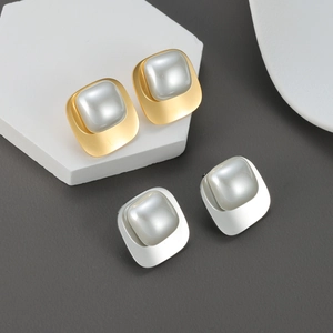Boucles D'Oreilles Puces Künstliche Perles Carrées Acier Inoxydable Géométrique Minimaliste Bijoux Mode Pour Femmes