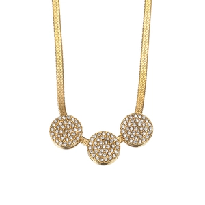 Collier chaîne serpent dorée avec trois pendentifs ronds sertis de diamants de luxe