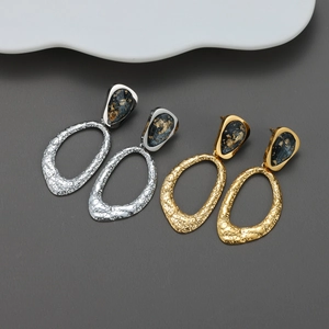 Orecchini Pendenti Geometrici Acciaio Inossidabile Titanio Trama Martellata Cerchio Cavo Irregolare Resina Oro Vintage Donna