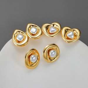 Boucles D'oreilles Géométriques En Acier Inoxydable Avec Künstliche Perles Plqué Or Forme Coeur Ronde Goutte Pour Femmes