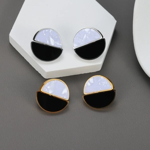 Geometric Round Stud Earrings Stainless Steel Color Block Marble Texture Resin Splicing Jewelry For Women
