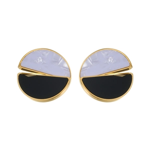 18K gold plated geometric round stud earrings with purple marble and black enamel finish