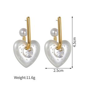 Detail view of heart drop earrings showing size dimensions 4.5cm and 2.5cm width