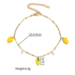 Cavigliera dorata con ciondoli a forma di mango e cristalli, lunghezza 22,5cm più 5cm