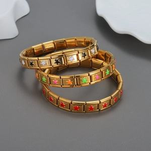 Stainless Steel Italian Charm Bracelet Gold Plated Star Pattern Enamel Modular Elastic Fashion Jewelry For Women