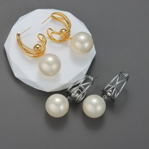 Boucles D'oreilles Pendantes En Acier Inoxydable Avec Grosse Künstliche Perle D'imitation Géométrique Abstraite Pour Femmes