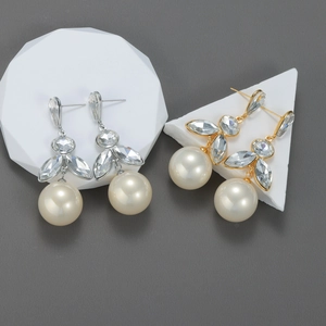 Boucles Oreilles Pendantes Élégantes Acier Inoxydable Marquise Zircon Künstliche Perle Imitation Bijoux Tendance Pour Femmes
