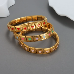 Bracciale Italian Charm Acciaio Inossidabile Placcato Oro Smalto Cuore Modulare Elastico Gioielli Di Moda Per Donna