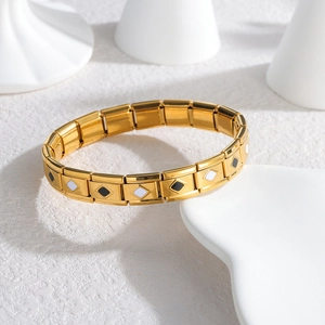 Bracelet modulaire italien en acier inoxydable doré 18K avec motifs de losanges
