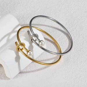Elegant 18K gold and silver knot open bracelets with white pearls for women