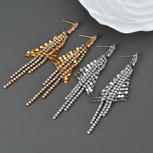 Boucles D'Oreilles Pendantes À Pampilles En Chaîne De Strass Séquins Géométriques Acier Inoxydable Luxe Mode Femmes