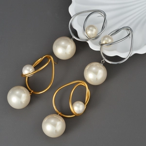 Boucles D'oreilles Pendantes Boucles Torsadées Irrégulières Acier Inoxydable Avec Grosse Künstliche Perle D'imitation Bijoux Élégants