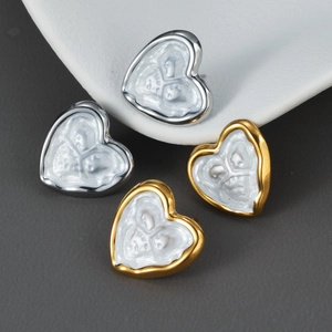 Boucles D'Oreilles Cœur Acier Inoxydable Résine Texture Irrégulière Incrustation Blanche Bijoux Vintage Élégant Pour Femmes