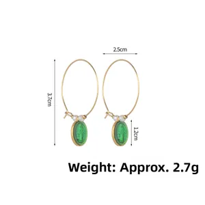 Detailed view of vintage 14K gold-plated star flower earrings with green resin pendants