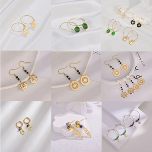 Stainless Steel Gold Plated Hoop Dangle Earrings With Beads Flower Star Sun Leaf Bee Charms Bohemian Style Women Jewelry