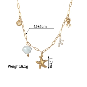 Dimensions détaillées du collier océan doré avec chaîne de 45+5 cm et pendentifs mer