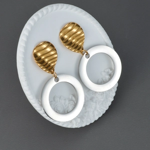 Two Tone Stainless Steel Drop Earrings Water Ripple Gold And Silver Geometric Round Hoop For Women Daily Fashion
