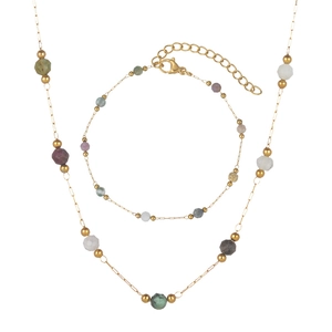 Handmade beaded necklace and bracelet jewelry set in gold stainless steel for girls