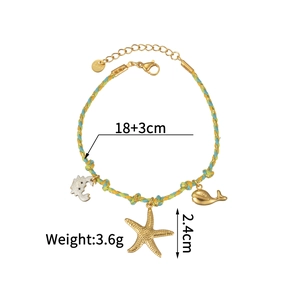 Detailed view of woven ocean bracelet with starfish charm, 18+3cm length and 3.6g weight