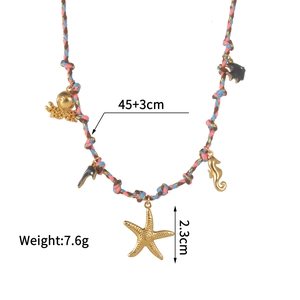 Détail du collier océan tissé avec pendentif étoile de mer, longueur 45+3cm et poids 7,6g
