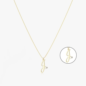 14K gold plated necklace with minimalist letter J pendant and sparkling zircon stone