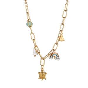 Bohemian 18k gold plated necklace with ceramic beads and colorful summer charms