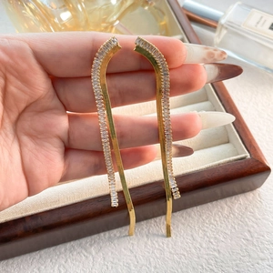 Elegant gold multi-strand tassel earrings with sparkling white zircons for women