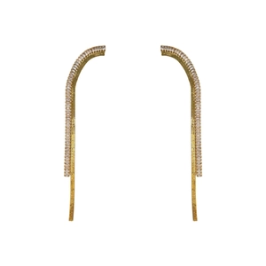 Sparkling diamond multi-strand tassel earrings with gold snake chains and zircon inlay