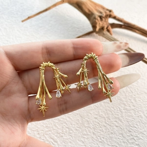 18K gold plated drop earrings with sparkling zircon and unique star accents