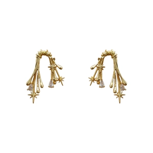 Gold plated thorn earrings with sparkling star elements and teardrop cubic zirconia