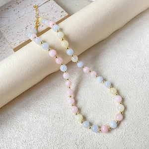 Elegant Natural Stone Beaded Necklace For Women Macaron Colorful Copper Spacers Adjustable Clavicle Chain Handmade Jewelry