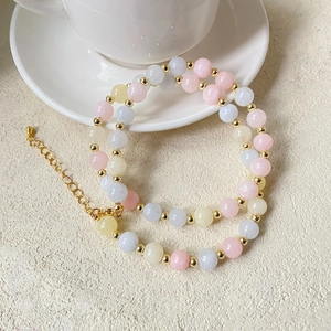 Handmade colorful natural stone beaded necklace with gold spacers and lobster clasp