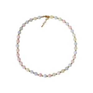 Handmade multi-color beaded natural stone necklace with gold accents and adjustable chain