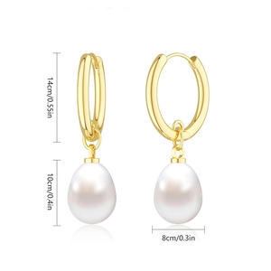 Detailed view of pearl drop earrings with precise dimensions for hoop and pearl size
