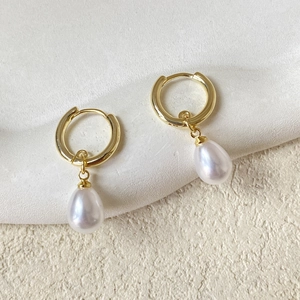 Elegant Teardrop Artificial Pearl Drop Earrings 14K Gold Plated Copper Geometric Retro Style Jewelry For Women