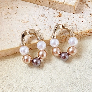 Boucles D'oreilles Créoles En Laiton Plaqué Or 18K Forme U Künstliche Perle Dégradé Multicolore Bijoux Luxe Français Femmes