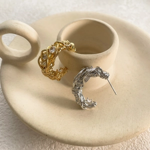Orecchini A Cerchio A Forma Di C Intrecciati Rame Placcato Oro Argento Zircone Intarsiato Gioielli Eleganti Minimalisti Con Perno In Argento Per Donna