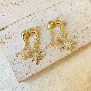 Elegant Starburst Dangle Earrings Copper 18K Gold Plated Sparkling Cubic Zirconia Niche Jewelry For Women