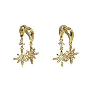 Elegant gold-plated eight-pointed star earrings with shimmering zircon crystals