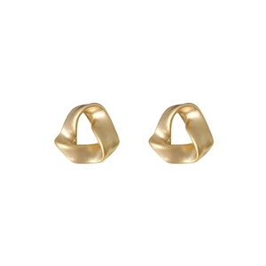 Matte gold twisted geometric triangle stud earrings with a minimalist brushed metal finish