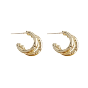 French luxury gold geometric triple-layer C-shaped stud earrings for women