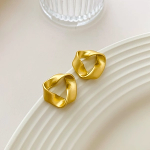Twisted Geometric Stud Earrings With Copper And 925 Sterling Silver Earring Post Matte Gold Minimalist Style Women