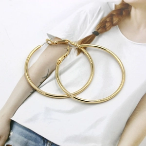 Minimalist large S925 sterling silver hoop earrings with a polished 18K gold plating finish