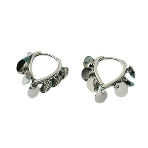 Modern silver geometric hoop earrings with shimmering metal sequins in minimalist style