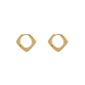 French vintage geometric square gold metal hoop earrings with elegant minimalist design