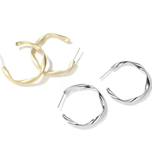 Twisted C-Shaped Hoop Earrings With 925 Sterling Silver Earring Post Copper Woven Geometric Design For Women