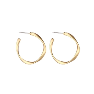 Classic gold twisted C-shape earrings with matte finish and minimalist Moebius loop design