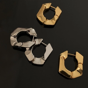 Geometric Irregular Hoop Earrings For Women Retro Minimalist Twisted Textured Copper Real Gold Plated Modern Jewelry
